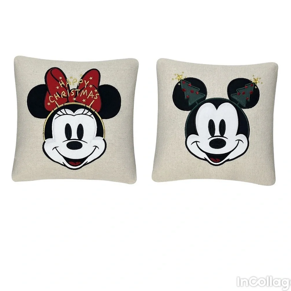 🆕 Disney's Mickey & Minnie Mouse 2-Piece Christmas Throw Pillows Set Green